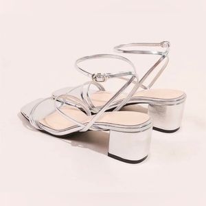 SHEIN Metallic thin strap chunky heel sandal